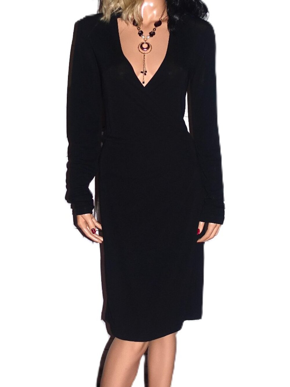 DKNY Black Faux Wrap Dress S NWT $198